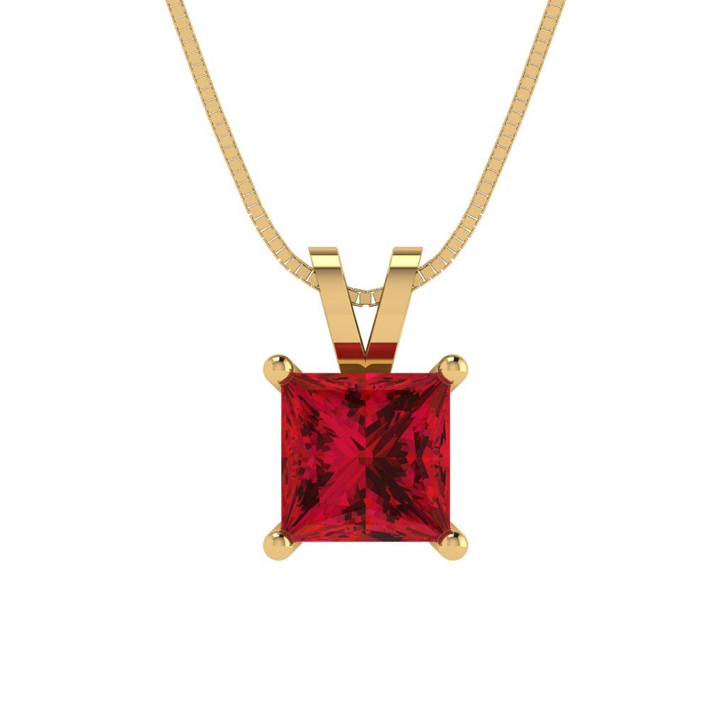1.5 tcw Necklace Pendant - 14K White Gold Princess Cut Solitaire  Pink Tourmaline - Adjustable Length - 15in Box Chain to 18in