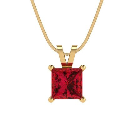 1.5 tcw Necklace Pendant - 14K White Gold Princess Cut Solitaire  Pink Tourmaline - Adjustable Length - 15in Box Chain to 18in