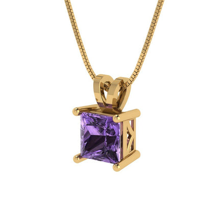 1.5cttw Princess Cut Alexandrite Gold-Plated 925 Silver Pendant and 16" Box-Chain Necklace
