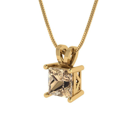 1.5 tcw Necklace Pendant - 14K White Gold Princess Cut Solitaire  Yellow Moissanite - Adjustable Length - 15in Box Chain to 18in