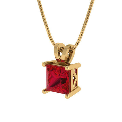 1.5 tcw Necklace Pendant - 14K White Gold Princess Cut Solitaire  Pink Tourmaline - Adjustable Length - 15in Box Chain to 18in