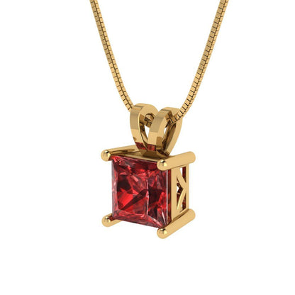 1.5cttw Princess Cut Garnet Gold-Plated 925 Silver Pendant and 16" Box-Chain Necklace