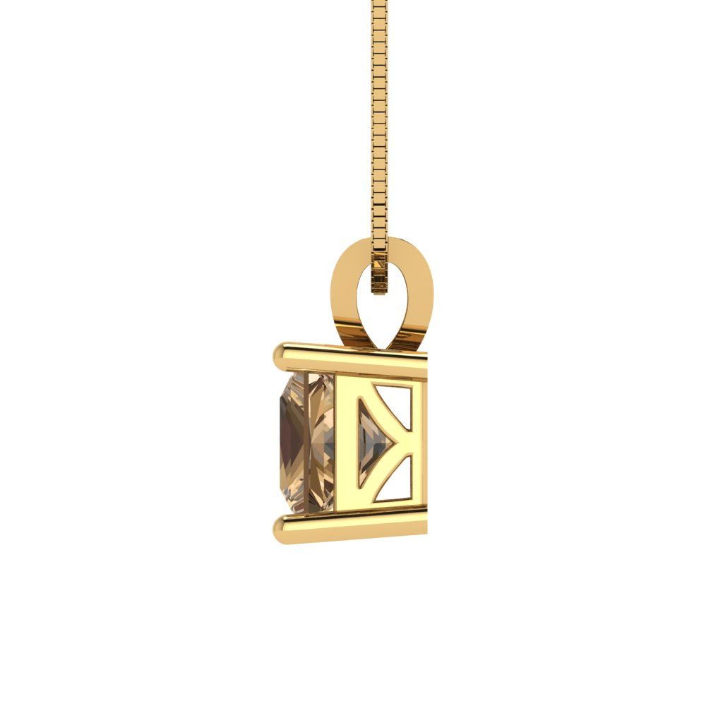 1.5cttw Princess Cut Champagne Gold-Plated 925 Silver Pendant and 16" Box-Chain Necklace
