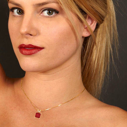 1.5 tcw Necklace Pendant - 14K White Gold Princess Cut Solitaire  Pink Tourmaline - Adjustable Length - 15in Box Chain to 18in