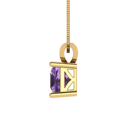 1.5cttw Princess Cut Alexandrite Gold-Plated 925 Silver Pendant and 18" Box-Chain Necklace