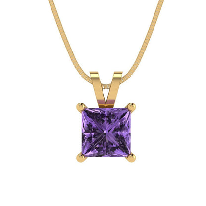 1.5cttw Princess Cut Alexandrite Gold-Plated 925 Silver Pendant and 18" Box-Chain Necklace