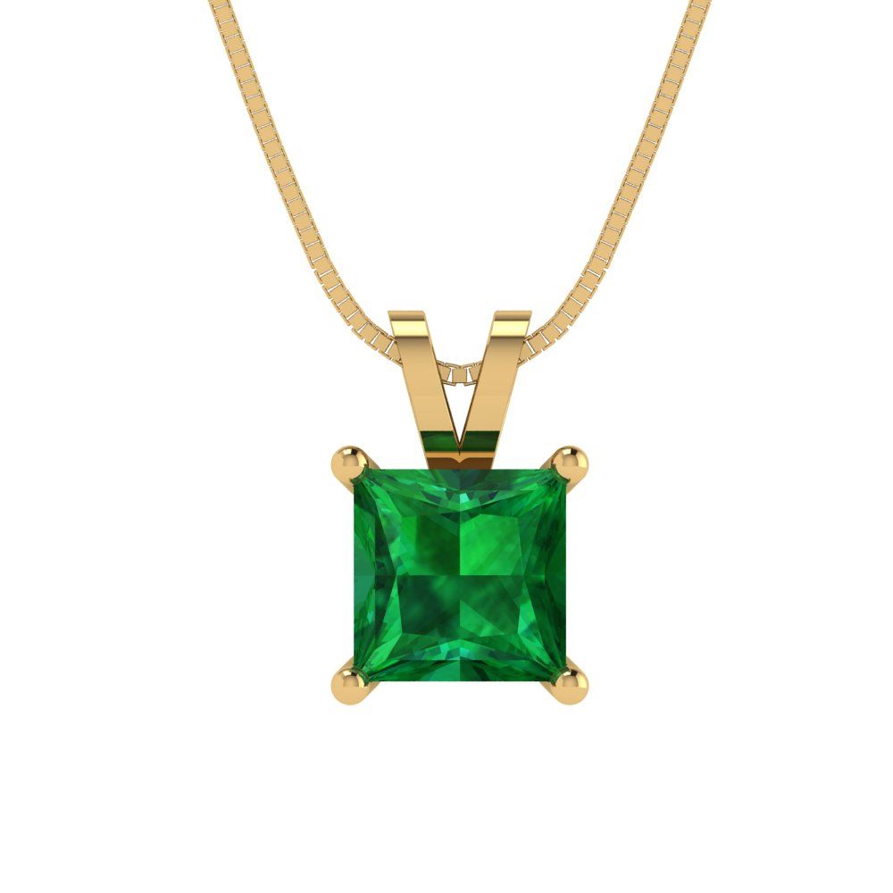1.5cttw Princess Cut Emerald Gold-Plated 925 Silver Pendant and 18" Box-Chain Necklace