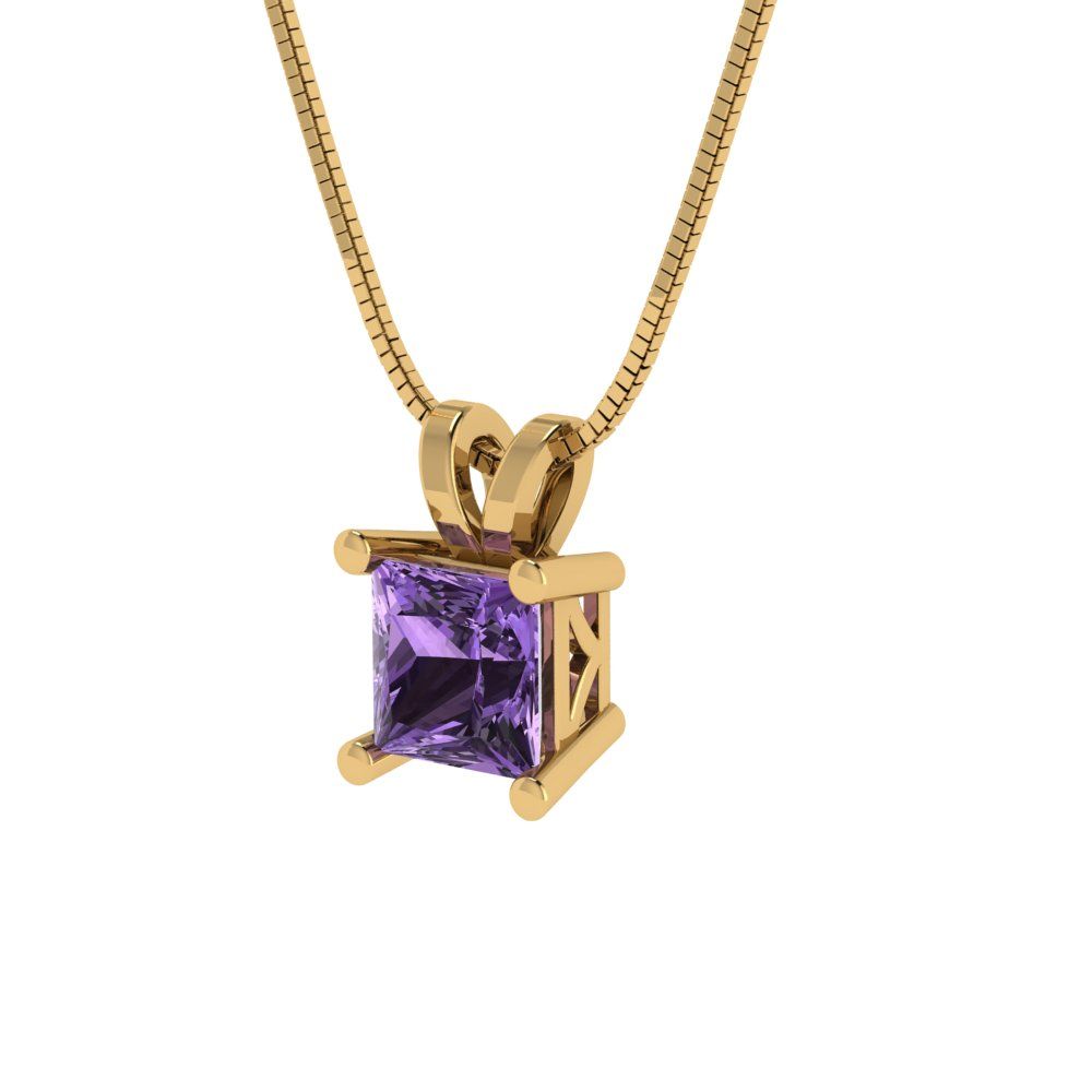 2.5cttw Princess Cut Alexandrite Gold-Plated 925 Silver Pendant and 16" Box-Chain Necklace