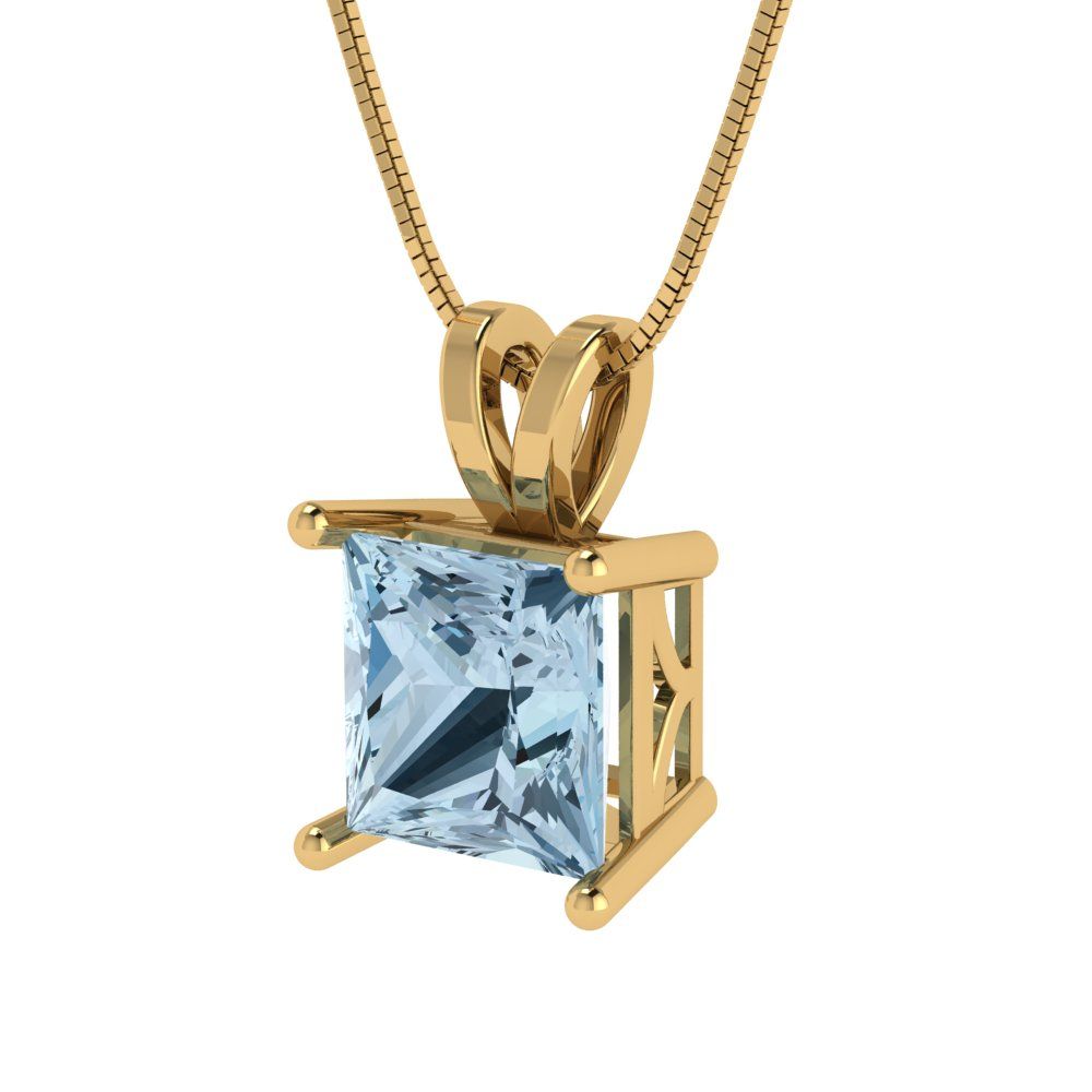 2.5 tcw Necklace Pendant - 14K White Gold Princess Cut Solitaire  Sky Blue Topaz - Adjustable Length - 15in Box Chain to 18in