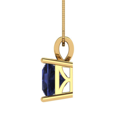2.5cttw Princess Cut Blue Sapphire Gold-Plated 925 Silver Pendant and 16" Box-Chain Necklace