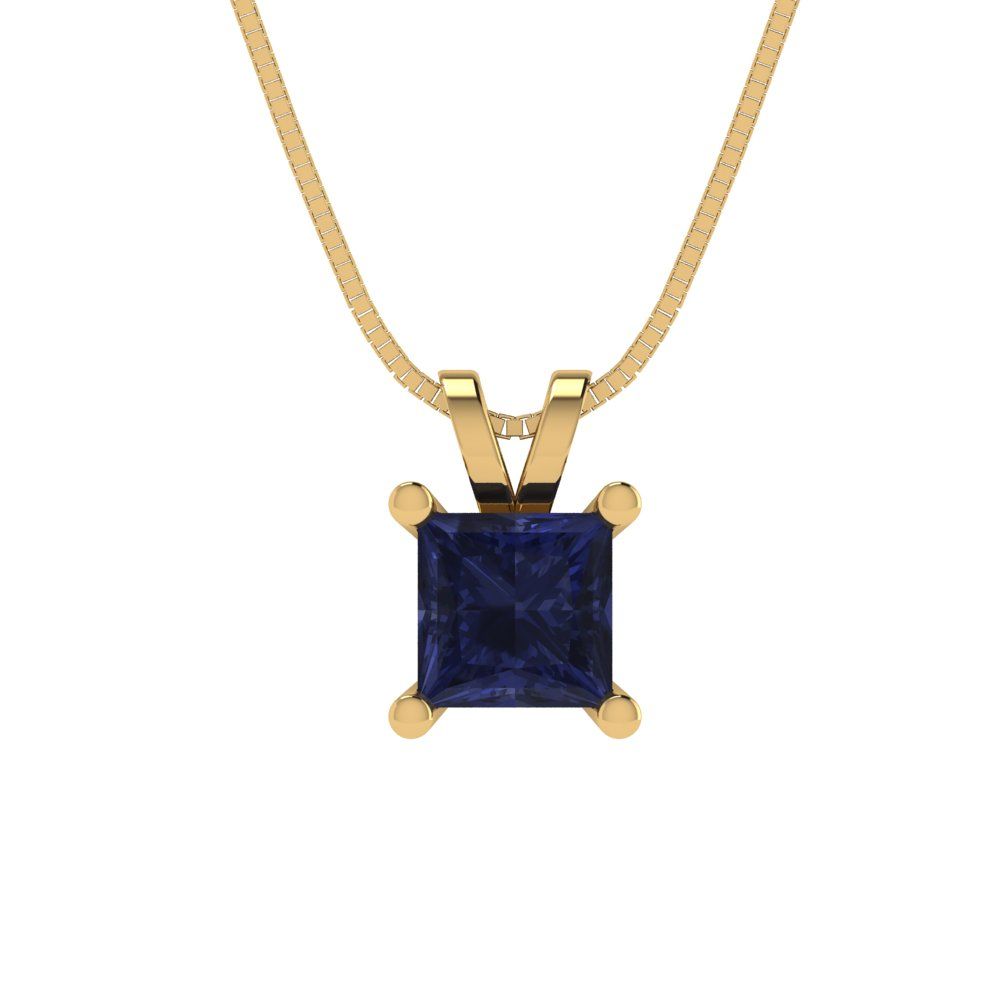 2.5cttw Princess Cut Blue Sapphire Gold-Plated 925 Silver Pendant and 16" Box-Chain Necklace