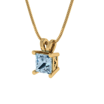 2.5cttw Princess Cut Blue Gold-Plated 925 Silver Pendant and 18" Box-Chain Necklace