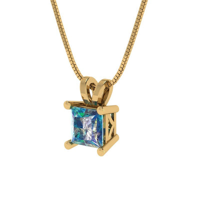 2.5cttw Princess Cut Blue Moissanite Gold-Plated 925 Silver Pendant and 18" Box-Chain Necklace