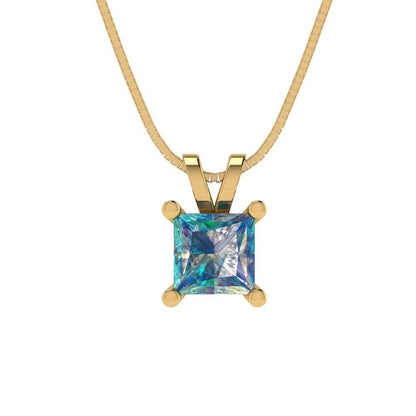2.5cttw Princess Cut Blue Moissanite Gold-Plated 925 Silver Pendant and 18" Box-Chain Necklace