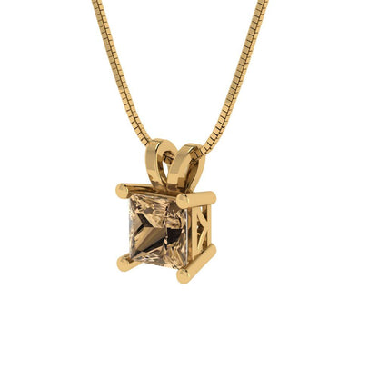 3cttw Princess Cut Champagne Gold-Plated 925 Silver Pendant and 16" Box-Chain Necklace