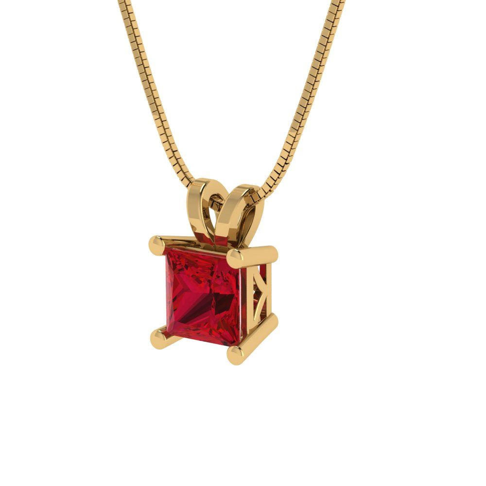 3 tcw Necklace Pendant - 14K White Gold Princess Cut Solitaire  Pink Tourmaline - Adjustable Length - 15in Box Chain to 18in