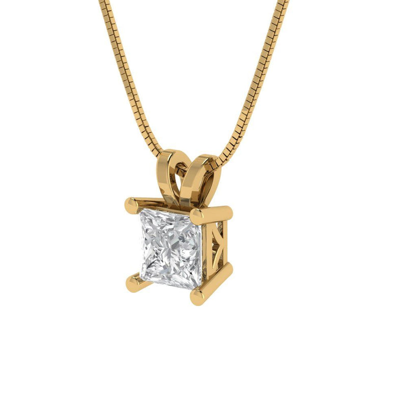3.0 ct Brilliant Princess Cut Solitaire Natural Diamond Stone Clarity SI1-2 Color G-H Yellow Gold Pendant with 16" Chain