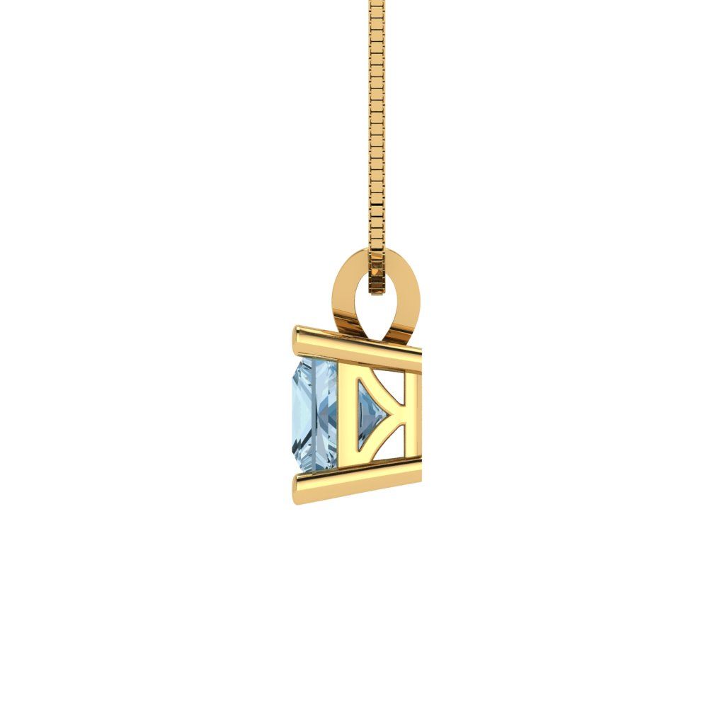 3 tcw Necklace Pendant - 14K White Gold Princess Cut Solitaire  Swiss Blue Topaz - Adjustable Length - 15in Box Chain to 18in