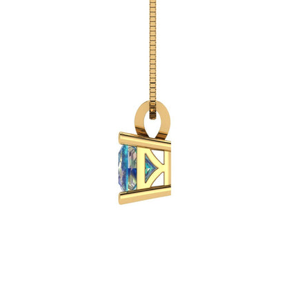 3cttw Princess Cut Blue Moissanite Gold-Plated 925 Silver Pendant and 16" Box-Chain Necklace