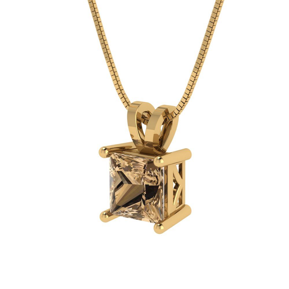 3cttw Princess Cut Champagne Gold-Plated 925 Silver Pendant and 18" Box-Chain Necklace