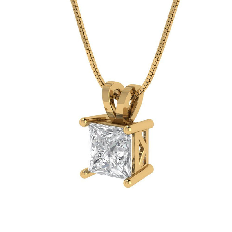 3.0 ct Brilliant Princess Cut Solitaire Natural Diamond Stone Clarity SI1-2 Color G-H Yellow Gold Pendant with 18" Chain