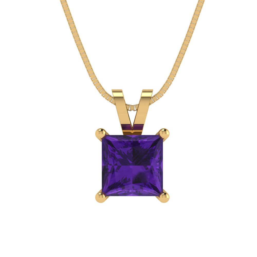 3cttw Princess Cut Amethyst Gold-Plated 925 Silver Pendant and 18" Box-Chain Necklace