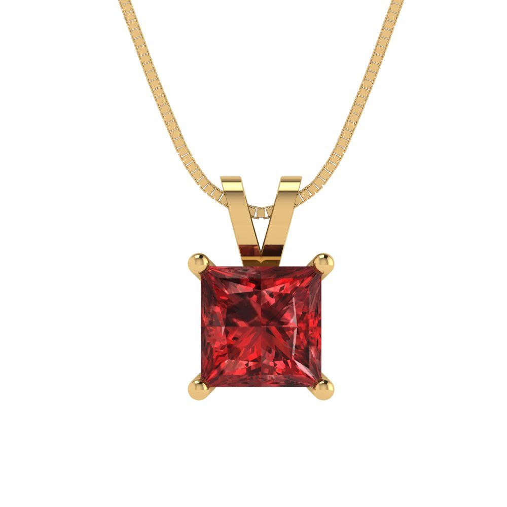 3cttw Princess Cut Garnet Gold-Plated 925 Silver Pendant and 18" Box-Chain Necklace