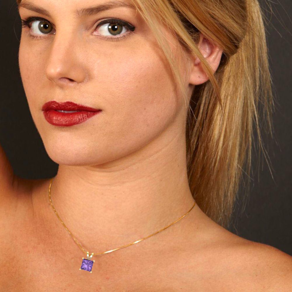 3cttw Princess Cut Alexandrite Gold-Plated 925 Silver Pendant and 18" Box-Chain Necklace