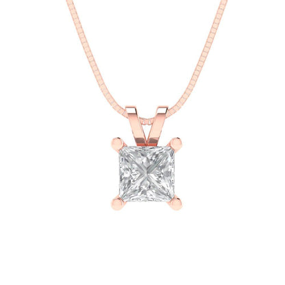 0.5cttw Princess Cut Clear Gold-Plated 925 Silver Pendant and 16" Box-Chain Necklace