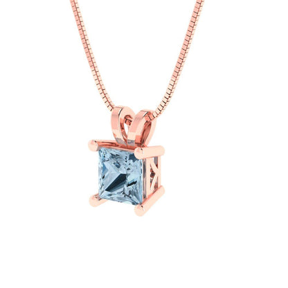 0.5cttw Princess Cut Blue Gold-Plated 925 Silver Pendant and 16" Box-Chain Necklace
