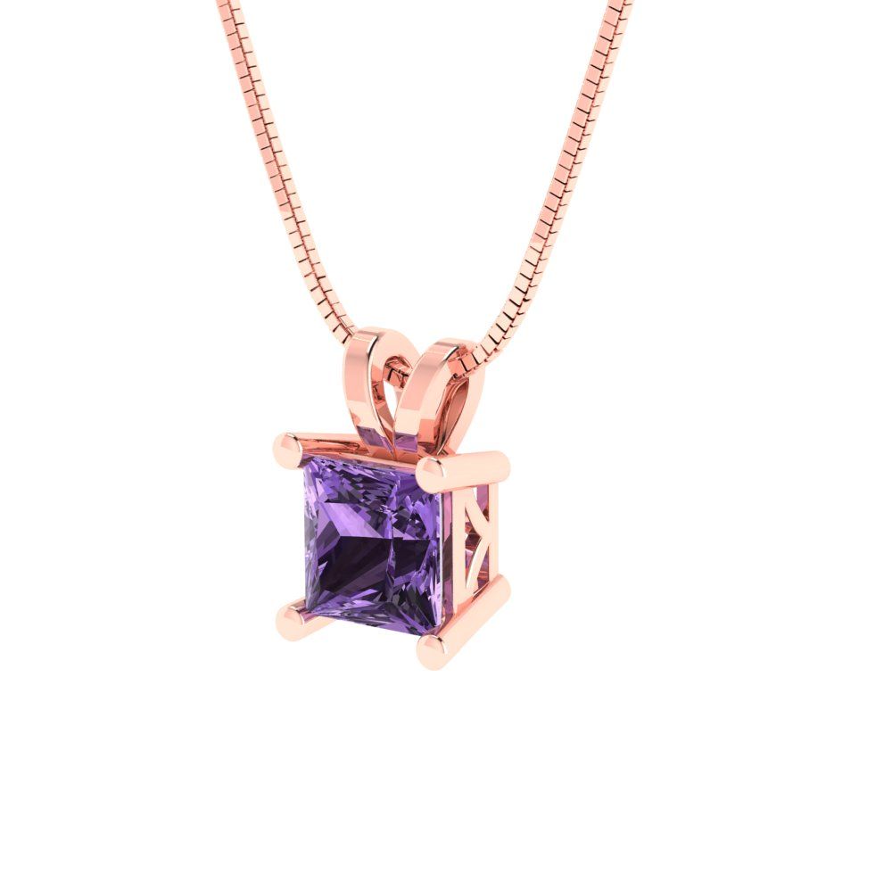 0.5cttw Princess Cut Alexandrite Gold-Plated 925 Silver Pendant and 16" Box-Chain Necklace