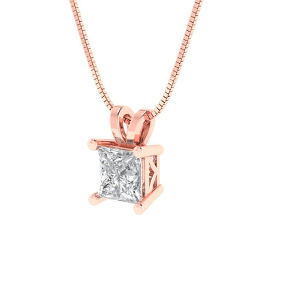 0.5cttw Princess Cut Clear Gold-Plated 925 Silver Pendant and 16" Box-Chain Necklace