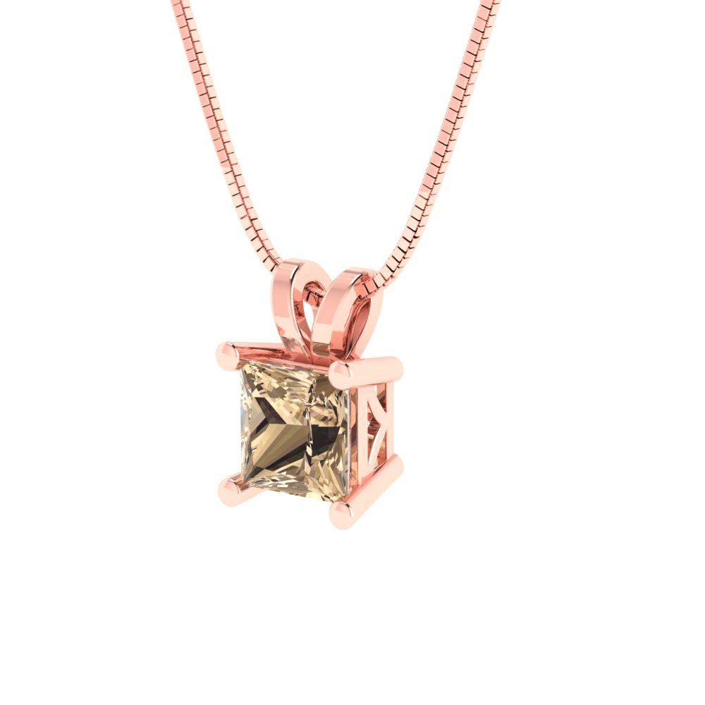 0.5 tcw Necklace Pendant - 14K White Gold Princess Cut Solitaire  Yellow Moissanite - Adjustable Length - 15in Box Chain to 18in