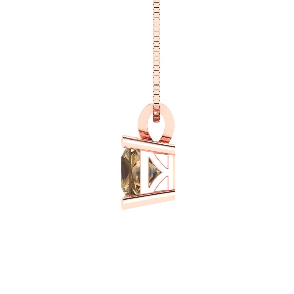0.5cttw Princess Cut Champagne Gold-Plated 925 Silver Pendant and 16" Box-Chain Necklace