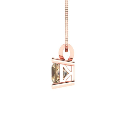 0.5 tcw Necklace Pendant - 14K White Gold Princess Cut Solitaire  Yellow Moissanite - Adjustable Length - 15in Box Chain to 18in