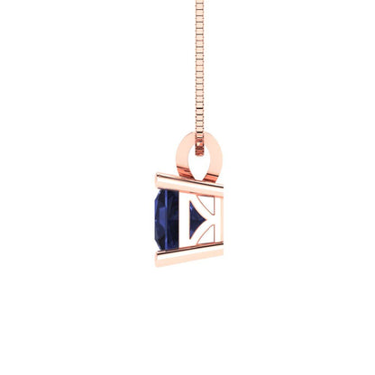 0.5cttw Princess Cut Blue Sapphire Gold-Plated 925 Silver Pendant and 16" Box-Chain Necklace