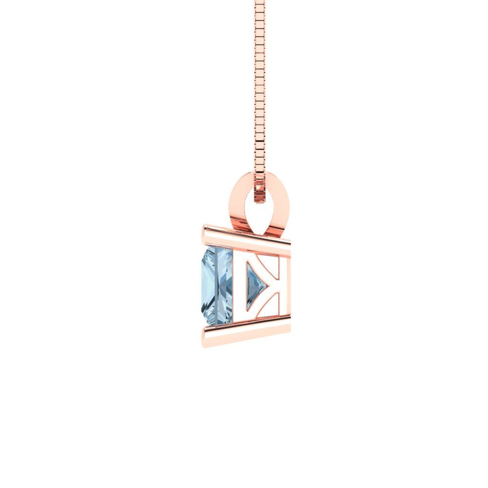 0.5 tcw Necklace Pendant - 14K White Gold Princess Cut Solitaire  Sky Blue Topaz - Adjustable Length - 15in Box Chain to 18in