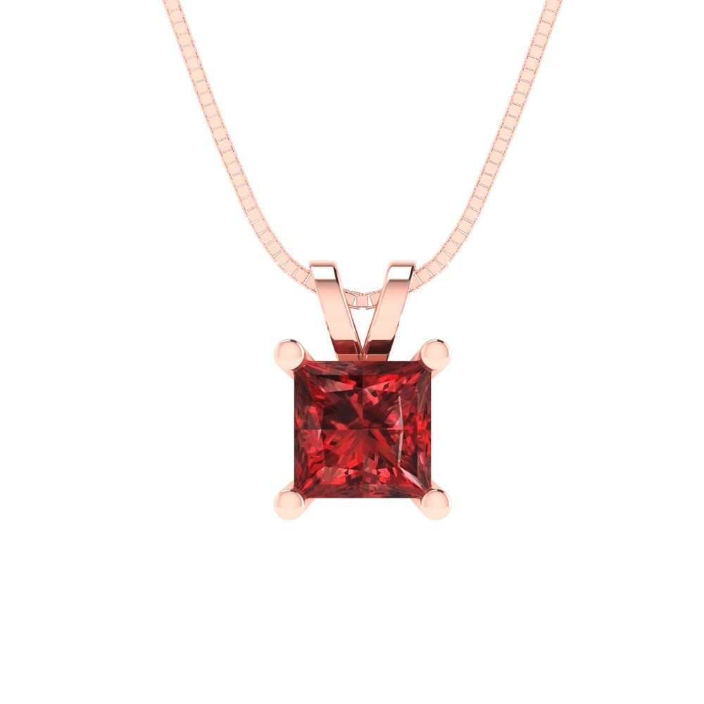 0.5cttw Princess Cut Garnet Gold-Plated 925 Silver Pendant and 16" Box-Chain Necklace