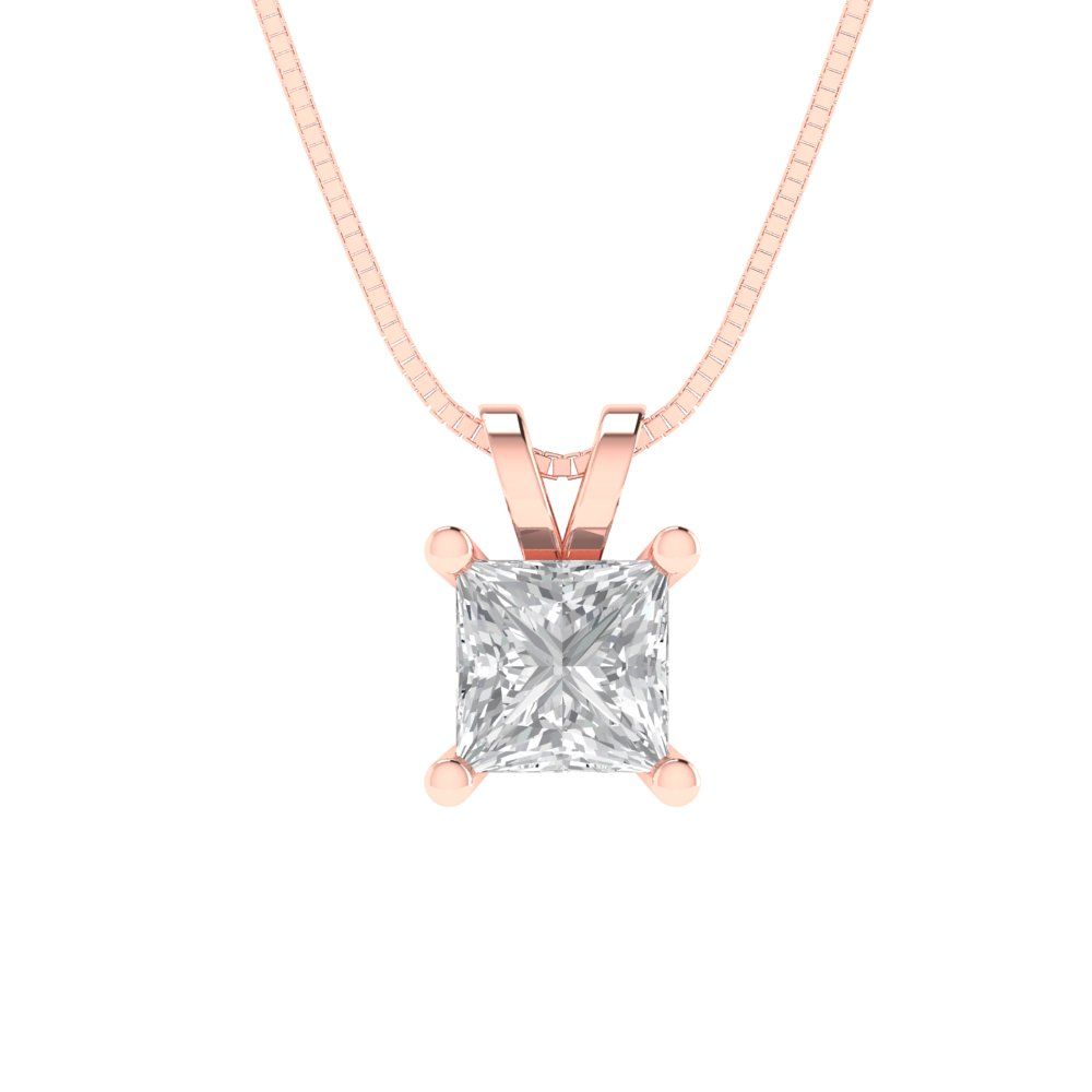0.5cttw Princess Cut Clear Gold-Plated 925 Silver Pendant and 16" Box-Chain Necklace