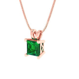 0.5 ct Brilliant Princess Cut Solitaire Simulated Emerald Stone Rose Gold Pendant with 18" Chain