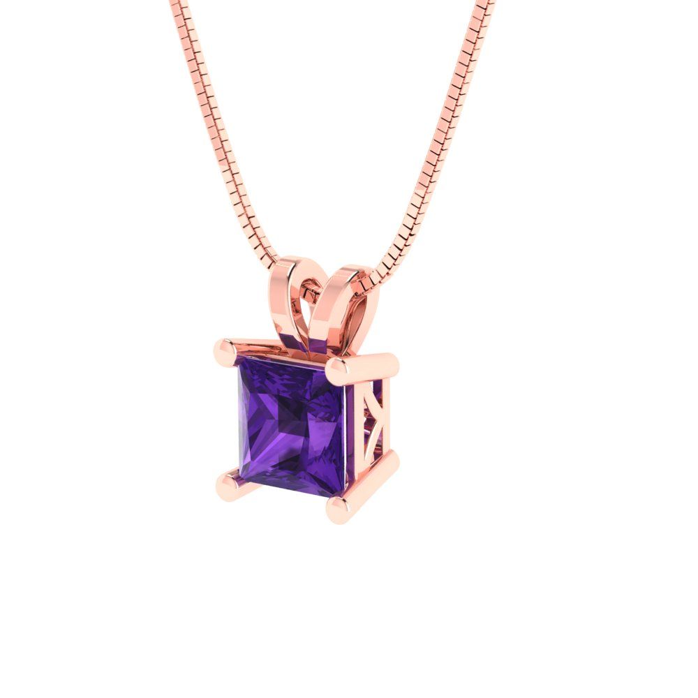 0.5cttw Princess Cut Amethyst Gold-Plated 925 Silver Pendant and 18" Box-Chain Necklace