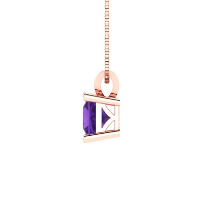 0.5cttw Princess Cut Amethyst Gold-Plated 925 Silver Pendant and 18" Box-Chain Necklace
