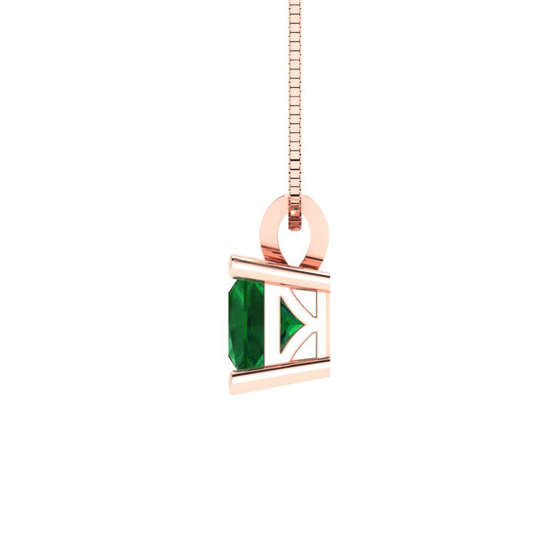 0.5 ct Brilliant Princess Cut Solitaire Simulated Emerald Stone Rose Gold Pendant with 18" Chain