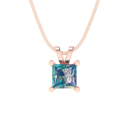 0.5cttw Princess Cut Blue Moissanite Gold-Plated 925 Silver Pendant and 18" Box-Chain Necklace