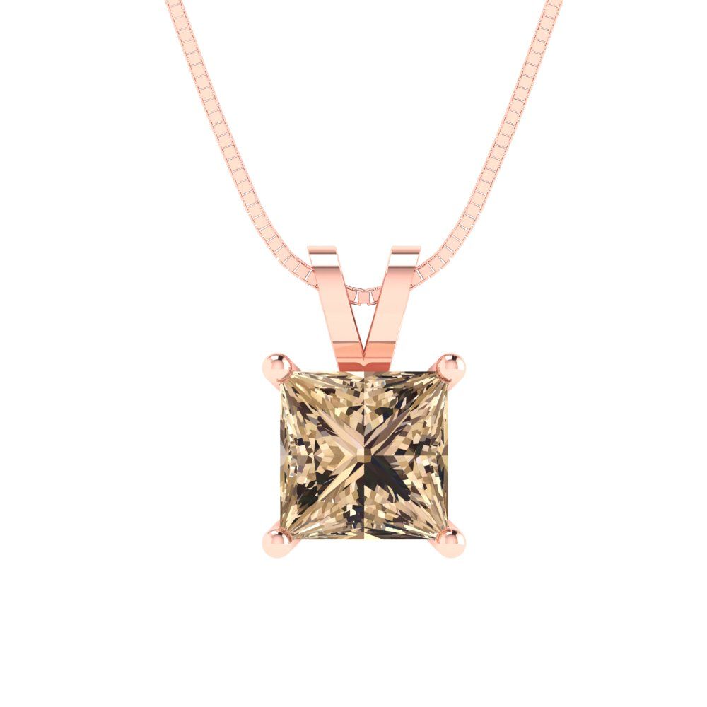 1.5 tcw Necklace Pendant - 14K White Gold Princess Cut Solitaire  Yellow Moissanite - Adjustable Length - 15in Box Chain to 18in