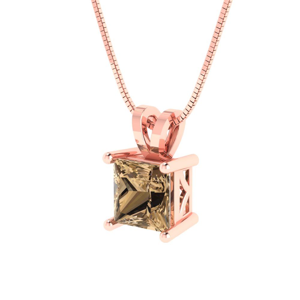 1.5cttw Princess Cut Champagne Gold-Plated 925 Silver Pendant and 16" Box-Chain Necklace