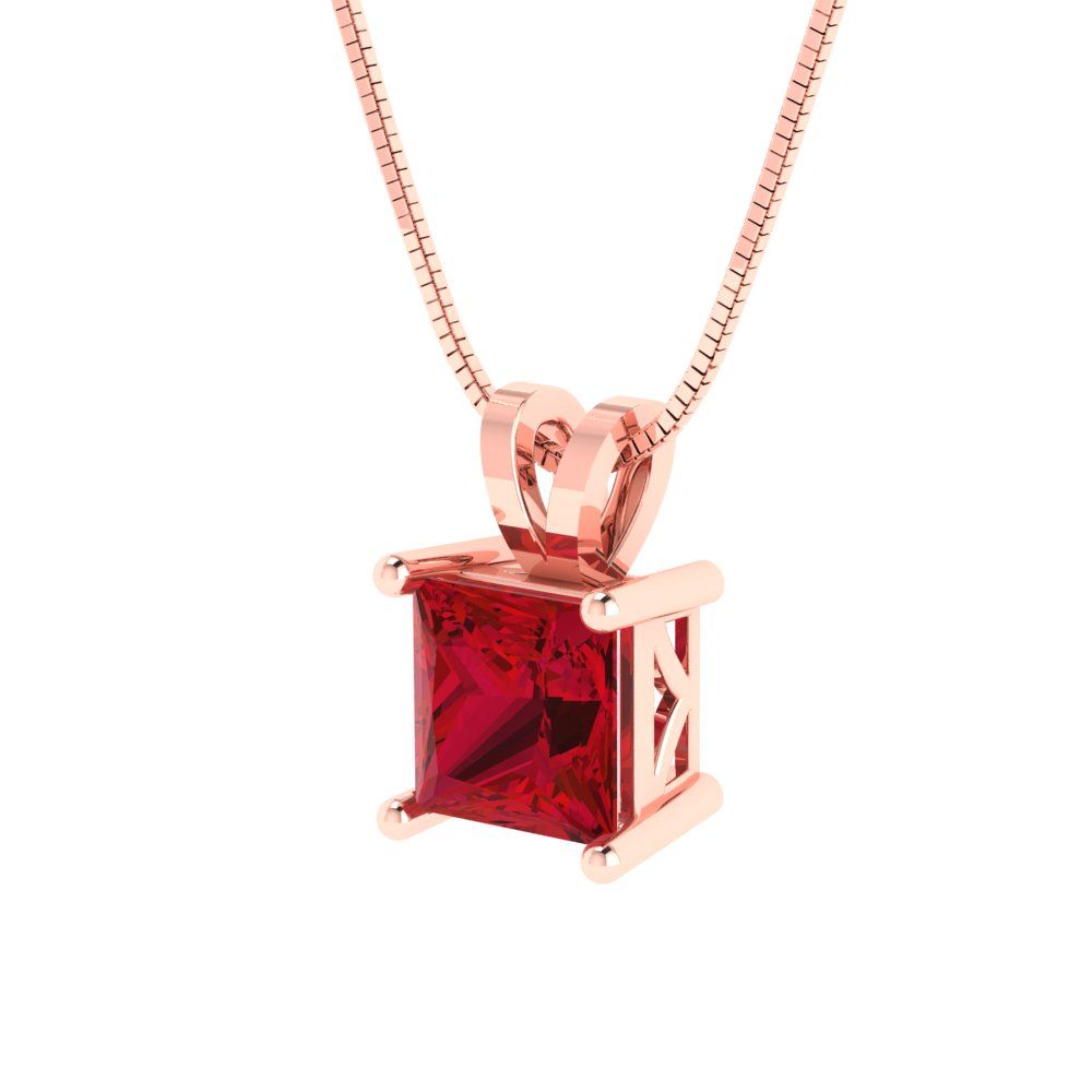 1.5 tcw Necklace Pendant - 14K White Gold Princess Cut Solitaire  Pink Tourmaline - Adjustable Length - 15in Box Chain to 18in