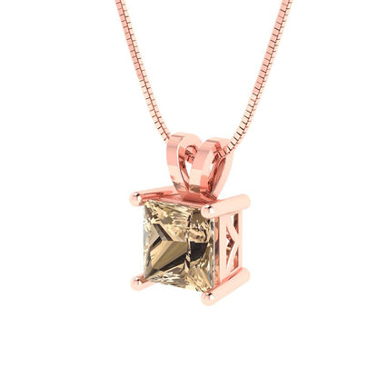 1.5 tcw Necklace Pendant - 14K White Gold Princess Cut Solitaire  Yellow Moissanite - Adjustable Length - 15in Box Chain to 18in