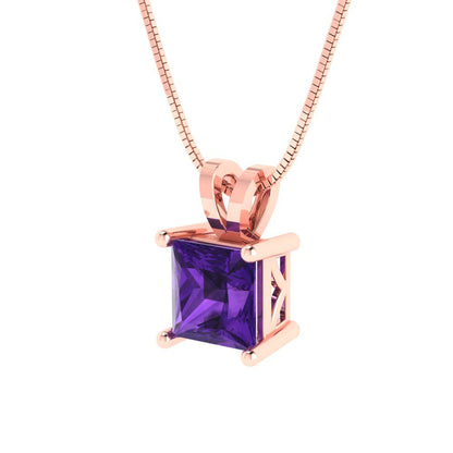 1.5cttw Princess Cut Amethyst Gold-Plated 925 Silver Pendant and 16" Box-Chain Necklace
