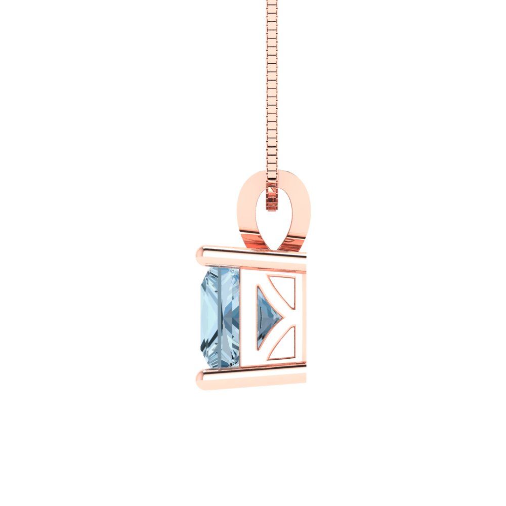 1.5cttw Princess Cut Blue Gold-Plated 925 Silver Pendant and 16" Box-Chain Necklace